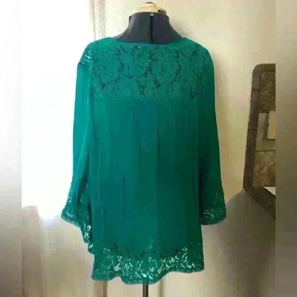 ZAK & Rachel Teal lace long sleeve blouse top women 2X - Picture 7 of 10